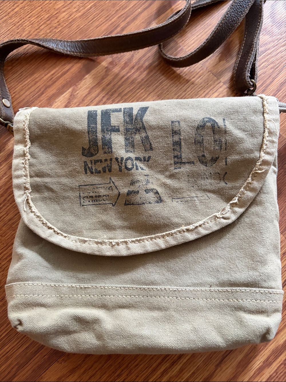 Khaki Canvas Crossbody Bag with JFK Print